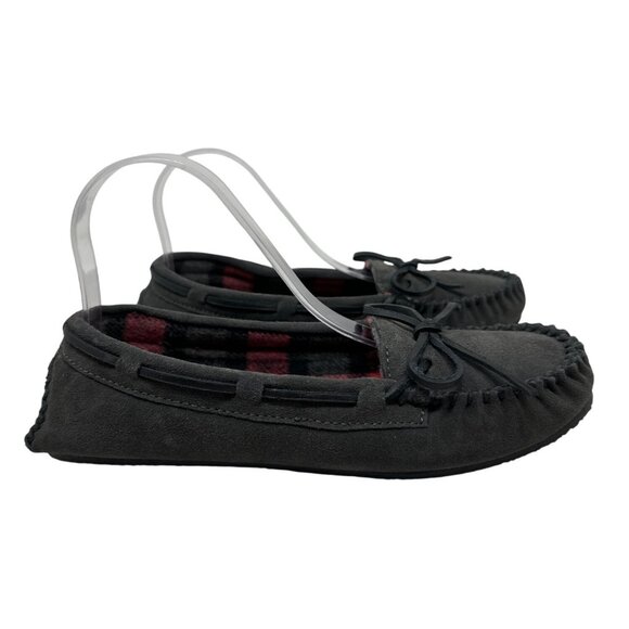 Minnetonka Womens Suede Moccasin Slippers With Plaid Lining Size 9 - Picture 1 of 9